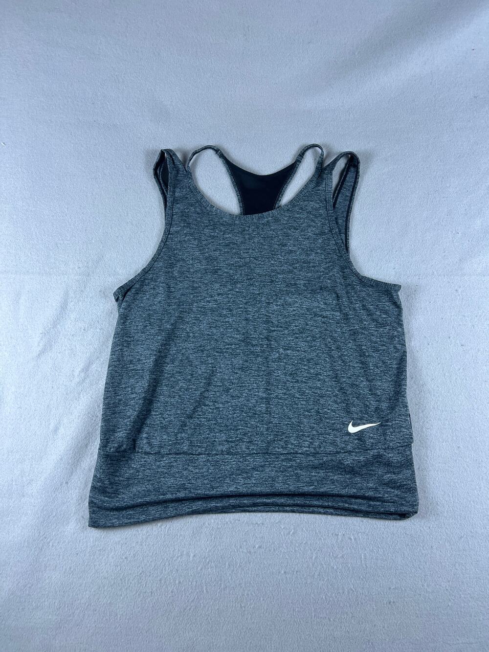Nike Open Back Studio Tank Top Womens L Gray Dri-Fit Athletic Training Workout